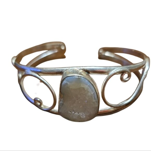 Handmade 925 Sterling Silver 12 Moonstone Cuff Bracelet - Picture 1 of 3